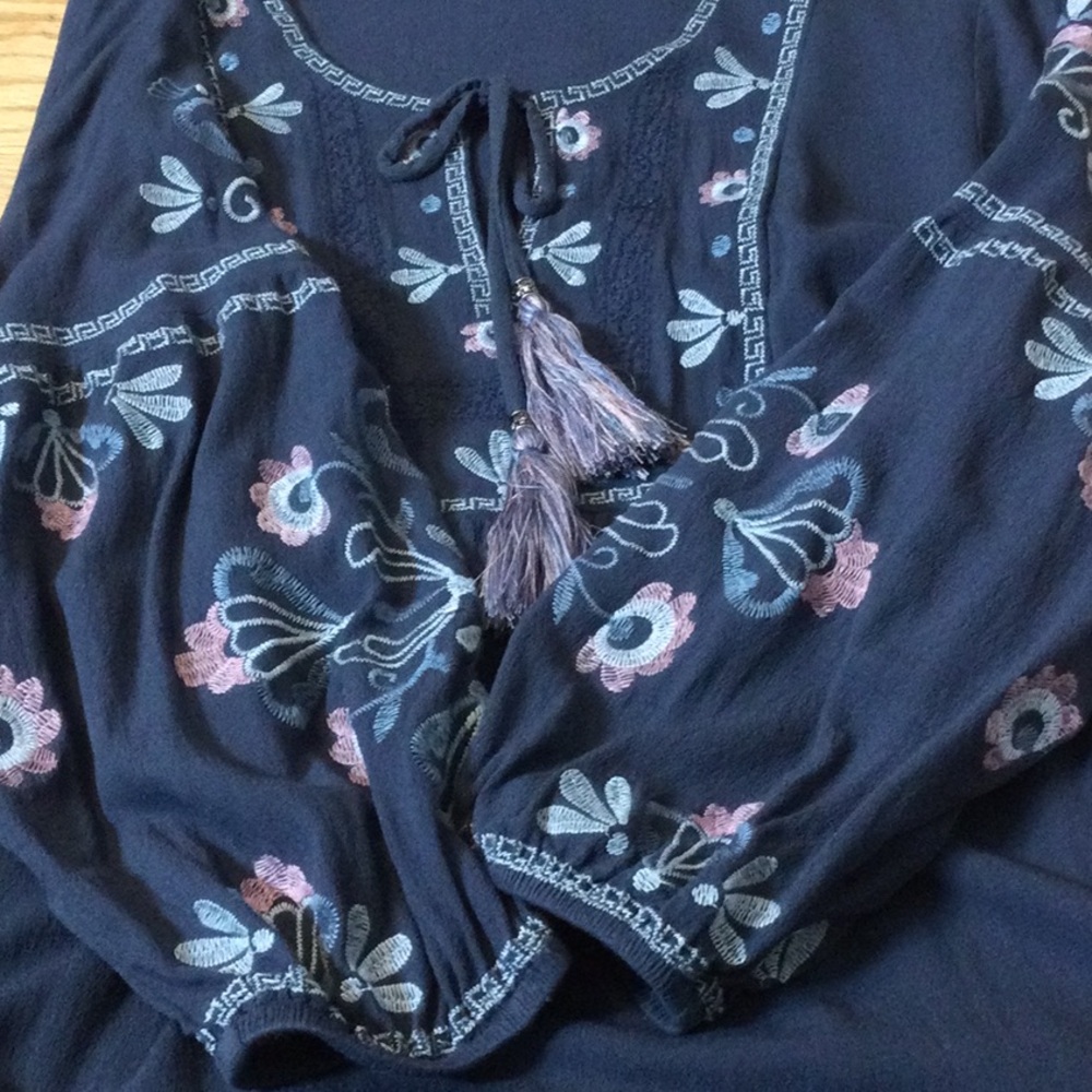 S Knox Rose Embroidered Navy Boho Midi Dress with Tassel Tie - Picture 9 of 14